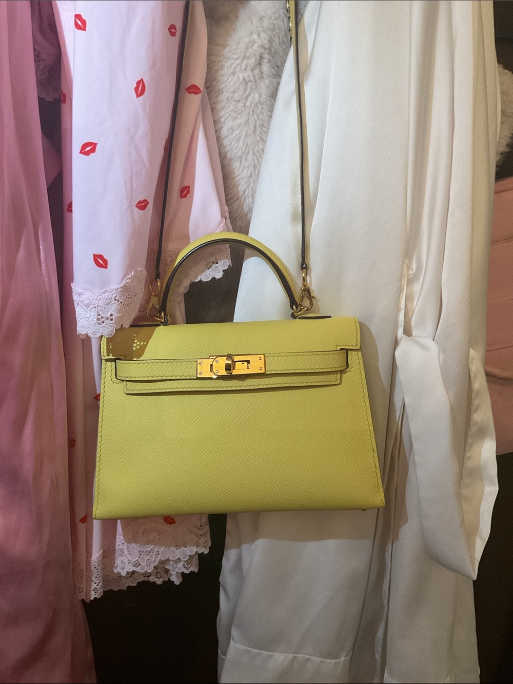 Yellow Leather Top-Handle Women's Bag with Gold Hardware